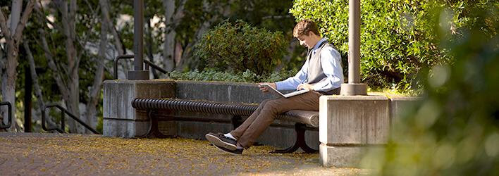 Student studying outside