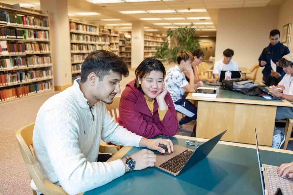 students in library